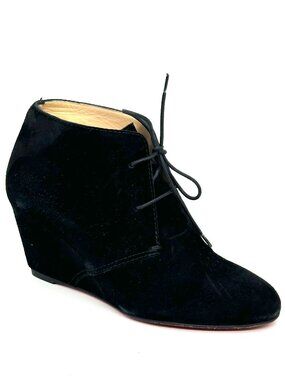 Christian Louboutin COMPACTA Black Suede Lace Up Wedge Ankle Booties Boots